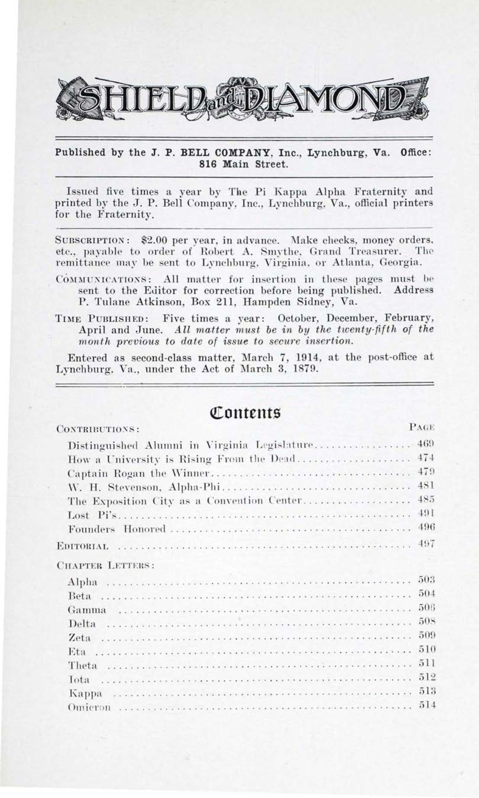 Shield and Diamond, Vol. 24, No. 4, April 1915